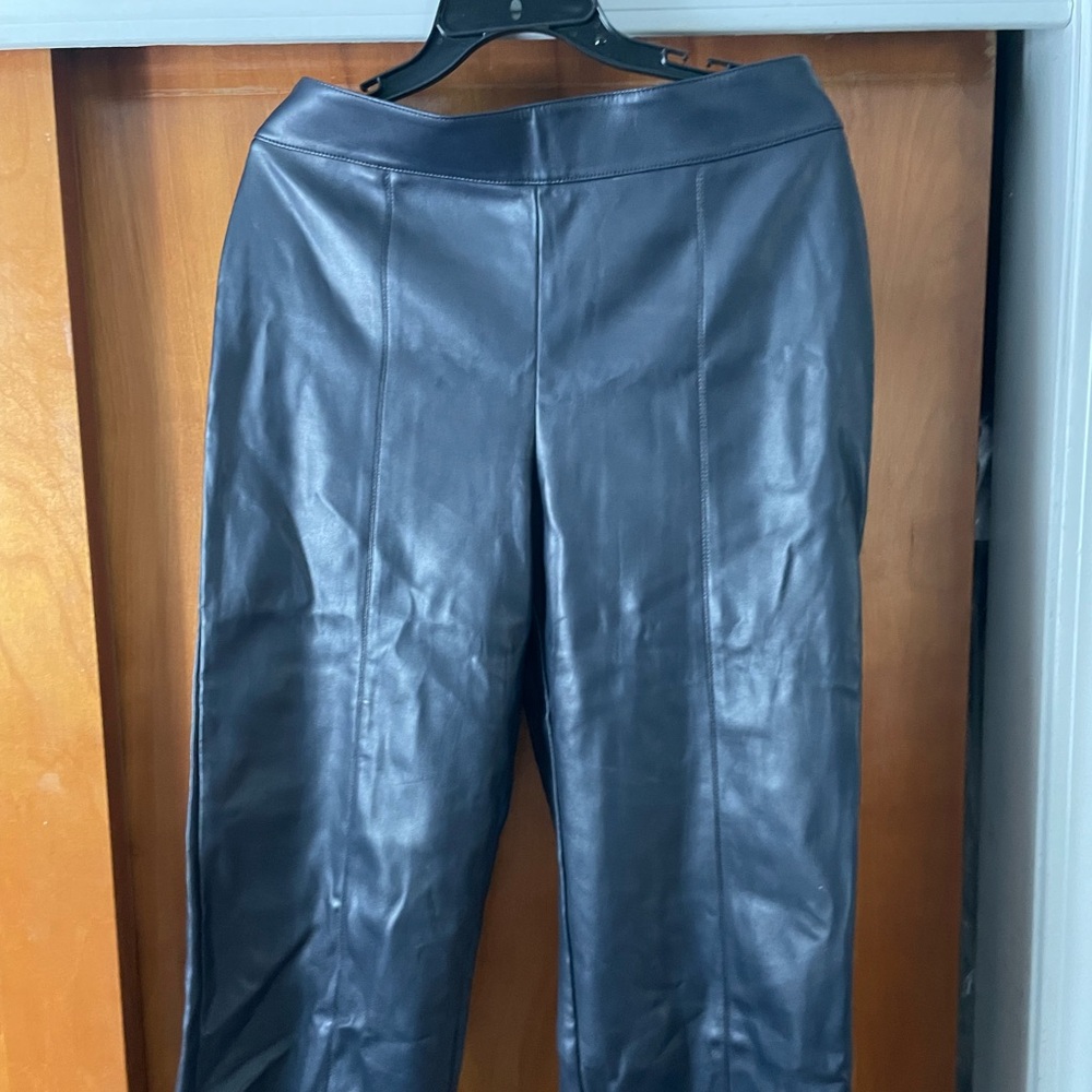 Ann Taylor Faux Leather Navy Cropped Pants